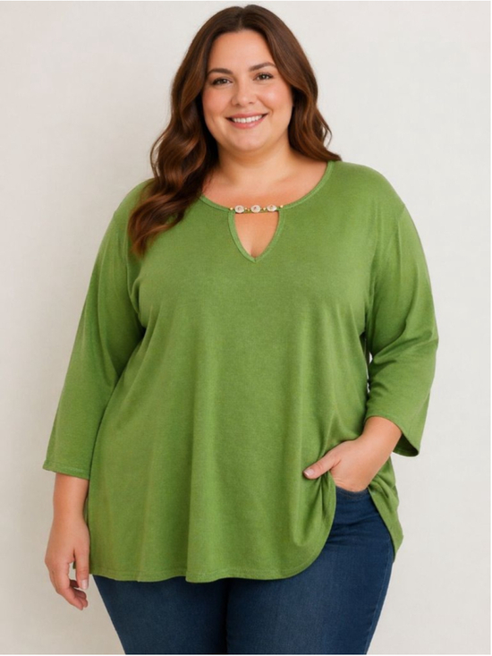 Avenue Tops - Avenue Green Tunic Top with Beaded Detail Women’s Plus Size 22